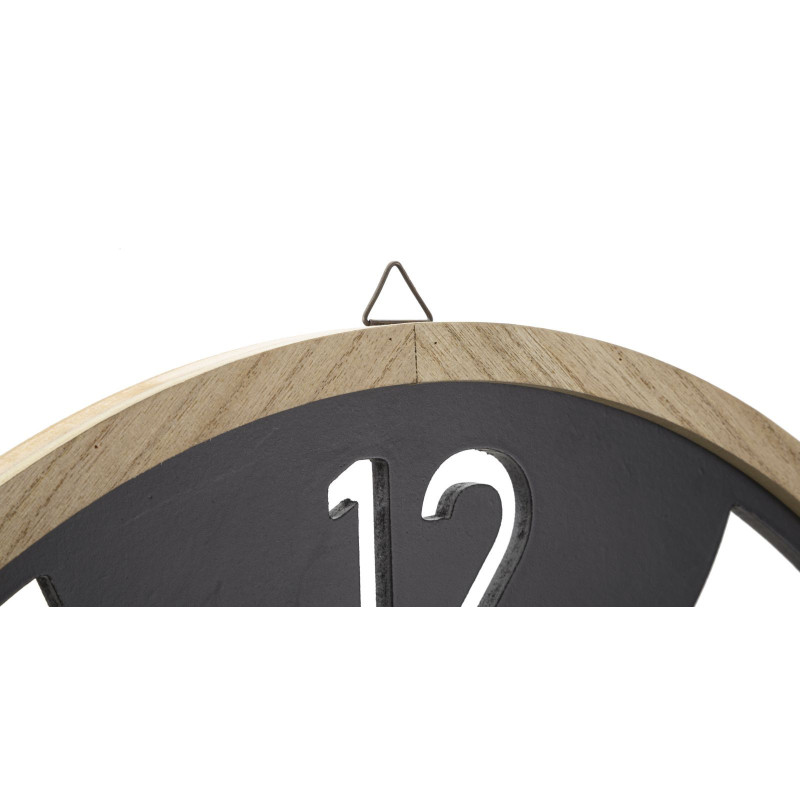 Grande Horloge murale moderne Ronde 60 cm en Métal Noir Bois Naturel Clips 
