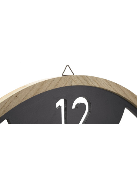 Grande Horloge murale moderne Ronde 60 cm en Métal Noir Bois Naturel Clips 