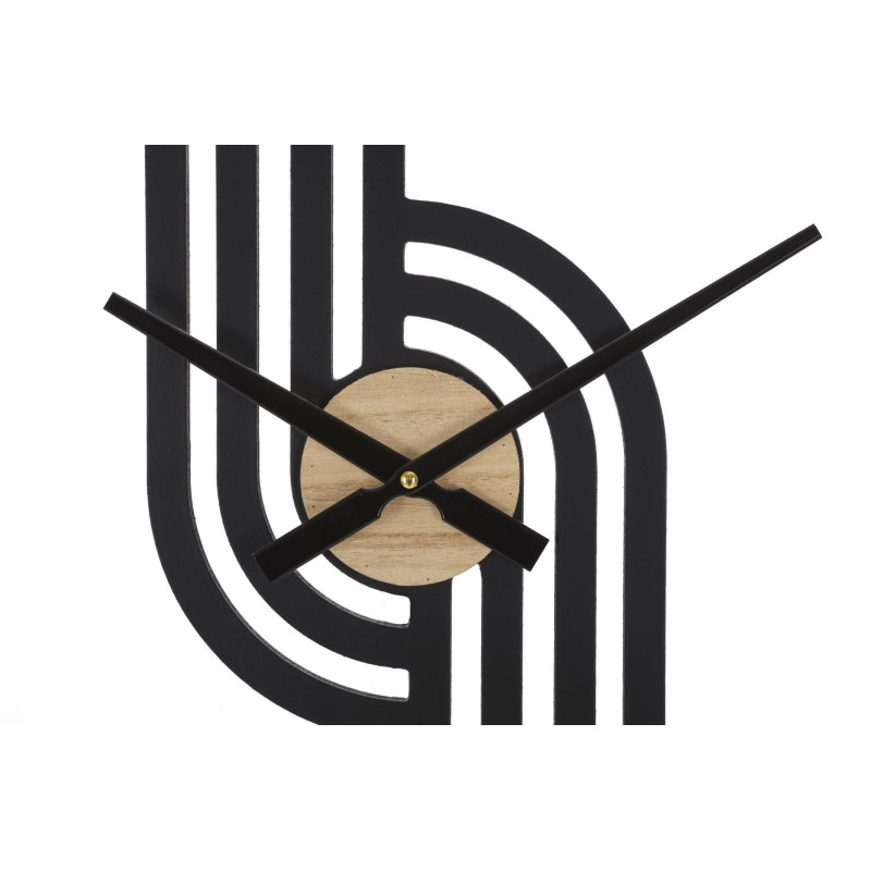 Grande Horloge murale moderne Ronde 60 cm en Métal Noir Bois Naturel Clips 