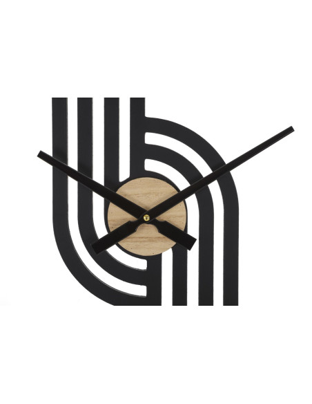 Grande Horloge murale moderne Ronde 60 cm en Métal Noir Bois Naturel Clips 