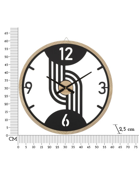 Grande Horloge murale moderne Ronde 60 cm en Métal Noir Bois Naturel Clips 