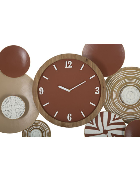 Grande Horloge murale originale Ethnique Chic 127x61 en Métal Rouge Bois Naturel Valra 