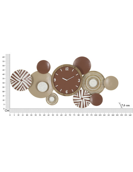 Grande Horloge murale originale Ethnique Chic 127x61 en Métal Rouge Bois Naturel Valra 