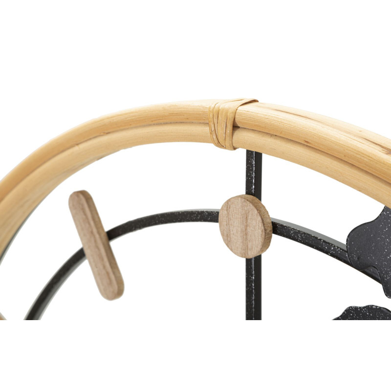 Grande Horloge murale Mappemonde Ronde 60 cm en Métal Noir Bois Naturel Delor 