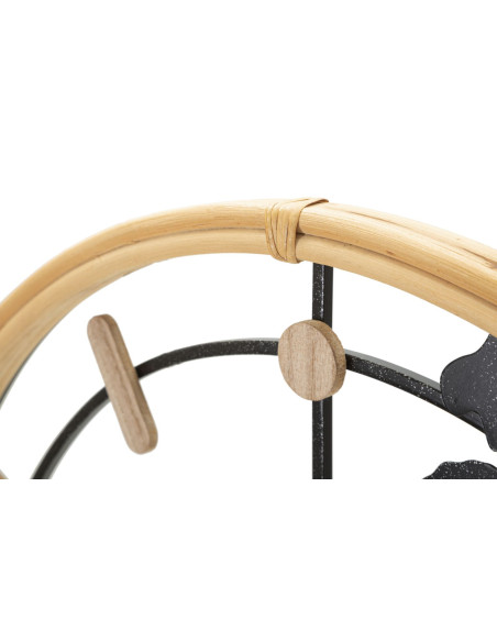 Grande Horloge murale Mappemonde Ronde 60 cm en Métal Noir Bois Naturel Delor 