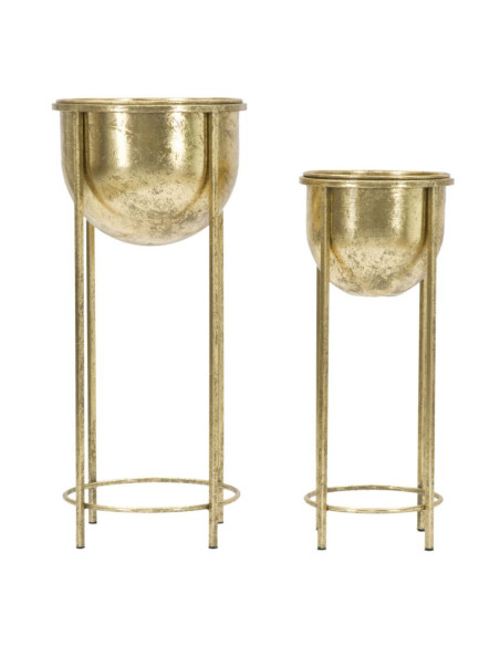 Cache pot sur pieds moderne Rond en Métal Doré Viielli Elryn (Lot de 2) 