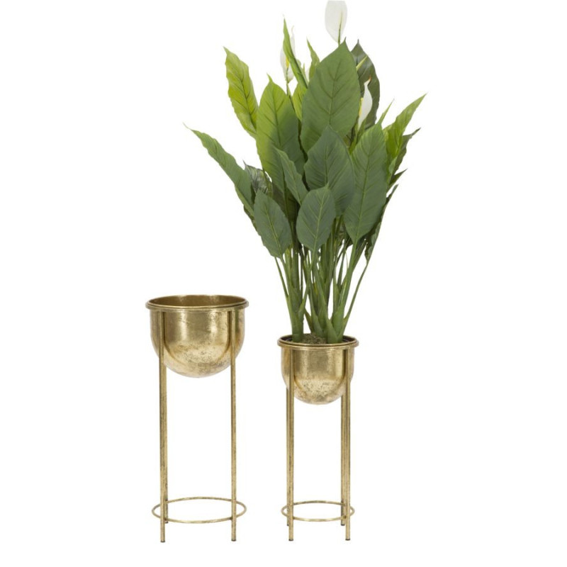 Cache pot sur pieds moderne Rond en Métal Doré Viielli Elryn (Lot de 2) 