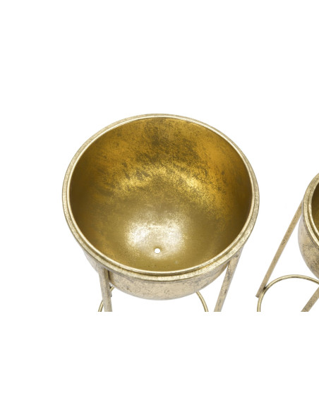 Cache pot sur pieds moderne Rond en Métal Doré Viielli Elryn (Lot de 2) 