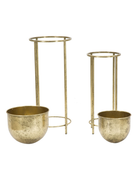 Cache pot sur pieds moderne Rond en Métal Doré Viielli Elryn (Lot de 2) 