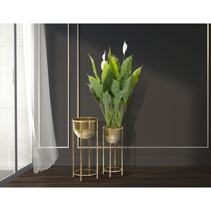 Cache pot sur pieds moderne Rond en Métal Doré Viielli Elryn (Lot de 2) 