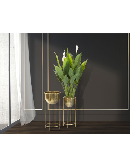 Cache pot sur pieds moderne Rond en Métal Doré Viielli Elryn (Lot de 2) 