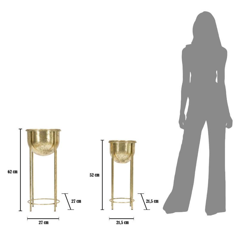 Cache pot sur pieds moderne Rond en Métal Doré Viielli Elryn (Lot de 2) 