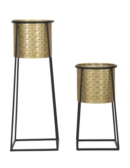 Cache pot sur pied moderne ajouré Rond en Métal Doré Noir Kylan (Lot de 2) 