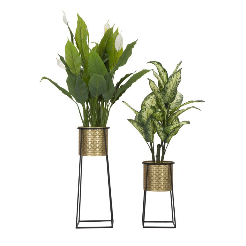 Cache pot sur pied moderne ajouré Rond en Métal Doré Noir Kylan (Lot de 2) 