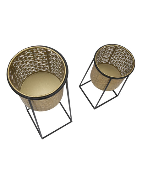 Cache pot sur pied moderne ajouré Rond en Métal Doré Noir Kylan (Lot de 2) 