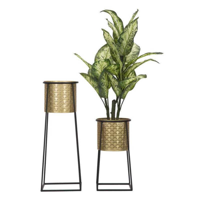 Cache pot sur pied moderne ajouré Rond en Métal Doré Noir Kylan (Lot de 2) 