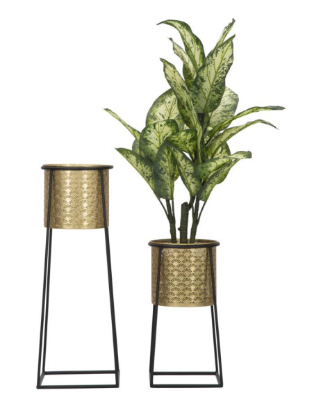 Cache pot sur pied moderne ajouré Rond en Métal Doré Noir Kylan (Lot de 2) 