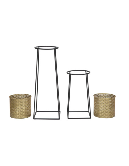 Cache pot sur pied moderne ajouré Rond en Métal Doré Noir Kylan (Lot de 2) 