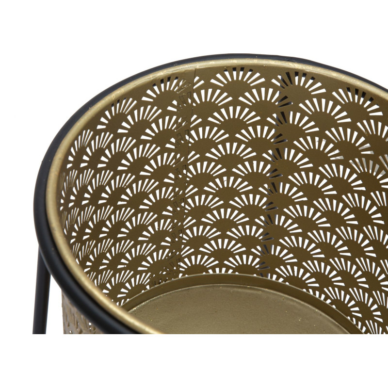 Cache pot sur pied moderne ajouré Rond en Métal Doré Noir Kylan (Lot de 2) 