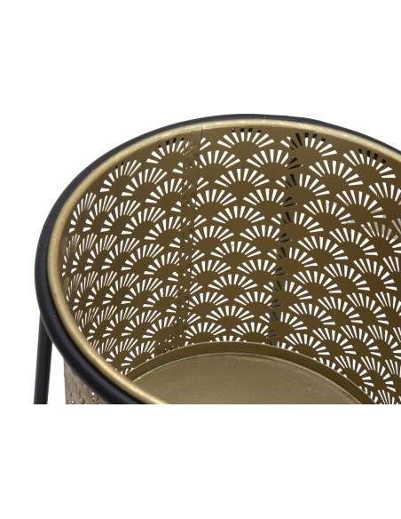 Cache pot sur pied moderne ajouré Rond en Métal Doré Noir Kylan (Lot de 2) 