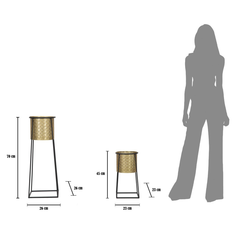 Cache pot sur pied moderne ajouré Rond en Métal Doré Noir Kylan (Lot de 2) 