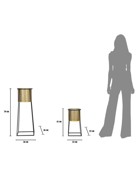 Cache pot sur pied moderne ajouré Rond en Métal Doré Noir Kylan (Lot de 2) 