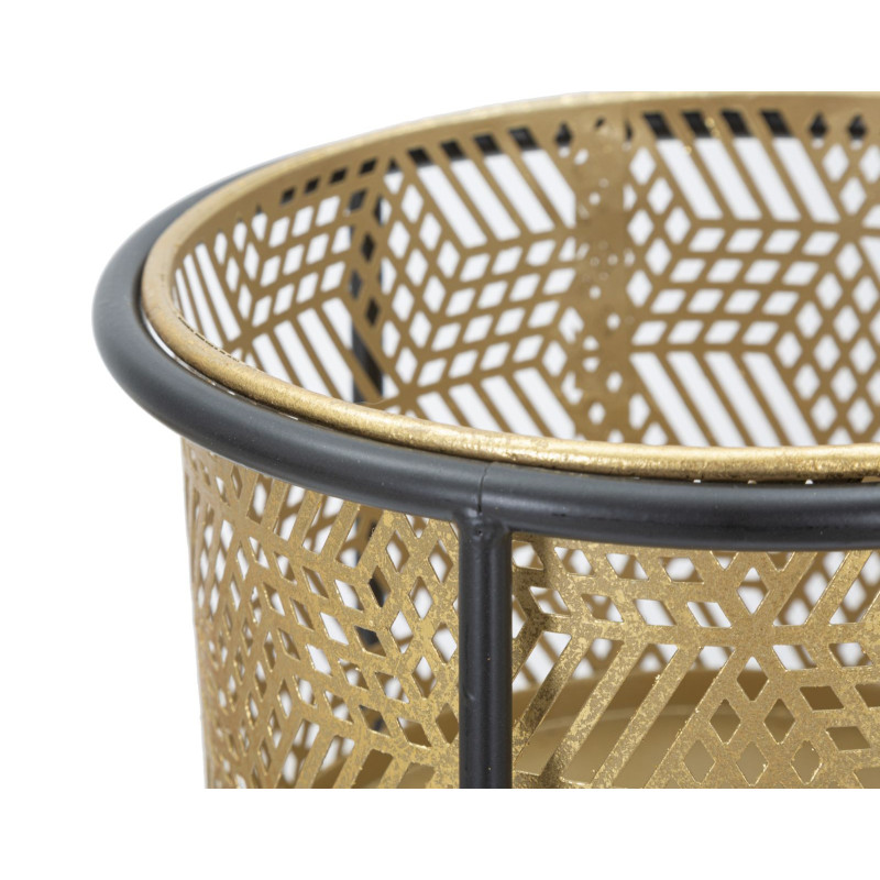 Cache pot sur pied moderne ajouré Rond en Métal Doré Noir Exy (Lot de 2) 