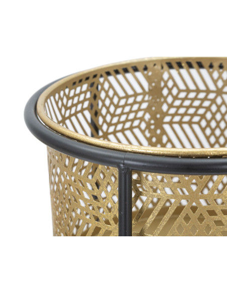 Cache pot sur pied moderne ajouré Rond en Métal Doré Noir Exy (Lot de 2) 