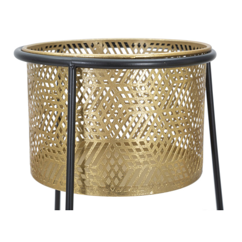 Cache pot sur pied moderne ajouré Rond en Métal Doré Noir Exy (Lot de 2) 