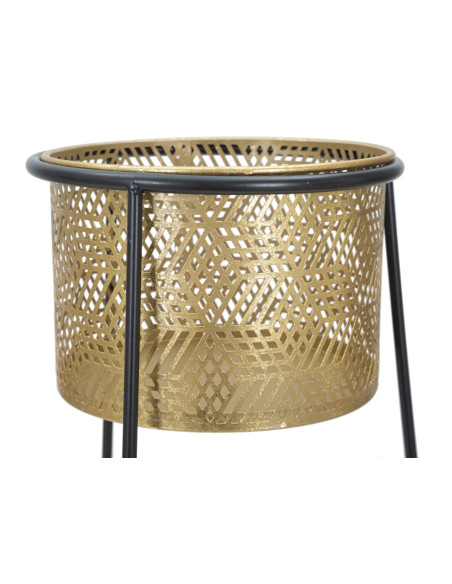 Cache pot sur pied moderne ajouré Rond en Métal Doré Noir Exy (Lot de 2) 
