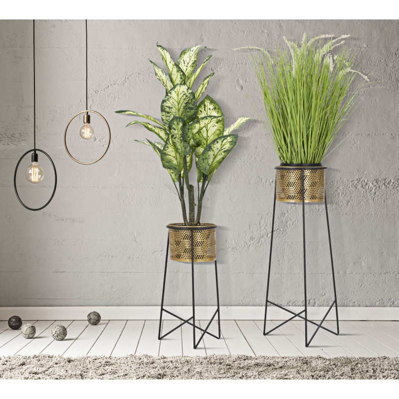 Cache pot sur pied moderne ajouré Rond en Métal Doré Noir Exy (Lot de 2) 