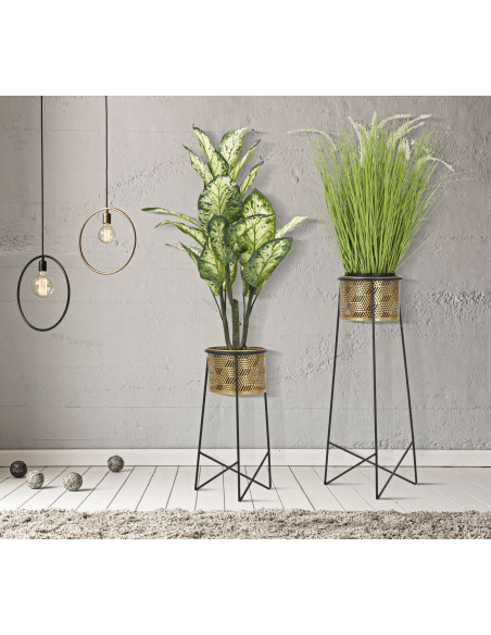 Cache pot sur pied moderne ajouré Rond en Métal Doré Noir Exy (Lot de 2) 