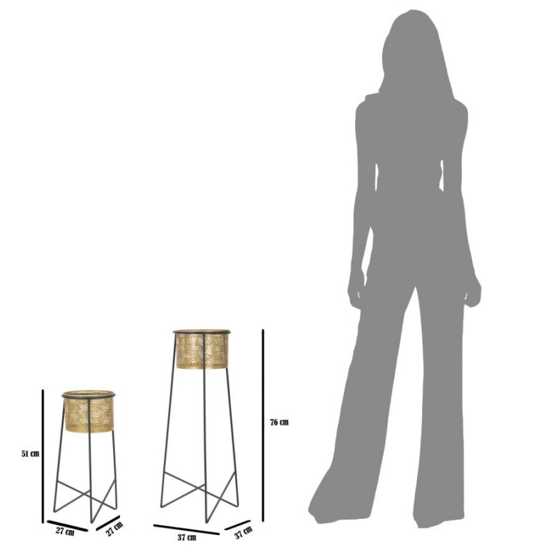 Cache pot sur pied moderne ajouré Rond en Métal Doré Noir Exy (Lot de 2) 