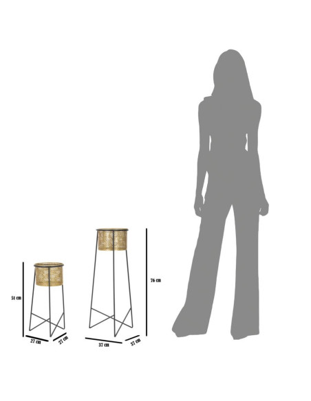 Cache pot sur pied moderne ajouré Rond en Métal Doré Noir Exy (Lot de 2) 