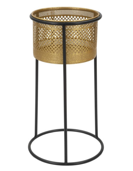 Cache pot sur pied moderne ajouré Rond Hauteur 50 cm en Métal Doré Noir Simply 