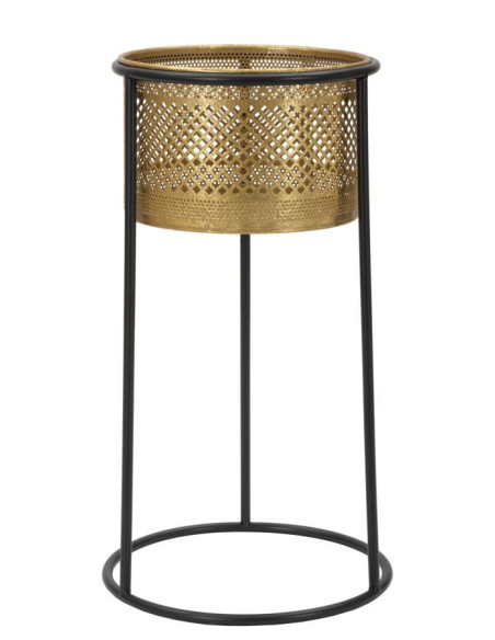 Cache pot sur pied moderne ajouré Rond Hauteur 50 cm en Métal Doré Noir Simply 