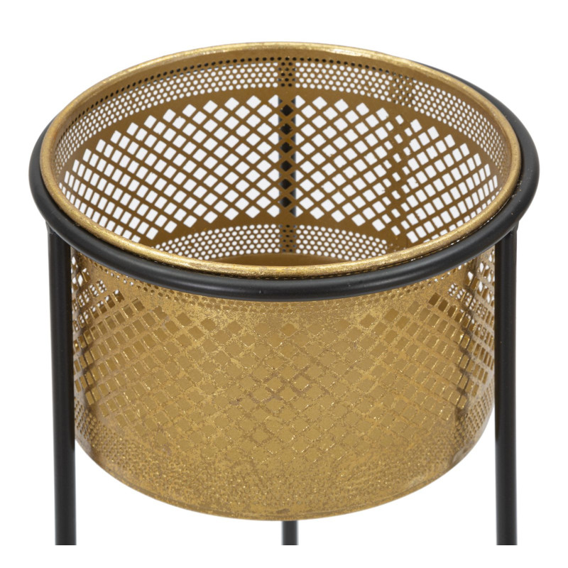 Cache pot sur pied moderne ajouré Rond Hauteur 50 cm en Métal Doré Noir Simply 