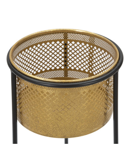 Cache pot sur pied moderne ajouré Rond Hauteur 50 cm en Métal Doré Noir Simply 