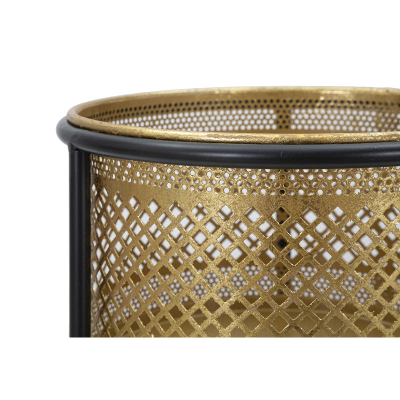 Cache pot sur pied moderne ajouré Rond Hauteur 50 cm en Métal Doré Noir Simply 