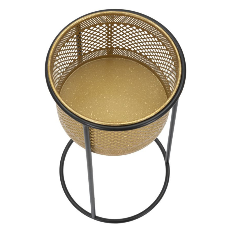 Cache pot sur pied moderne ajouré Rond Hauteur 50 cm en Métal Doré Noir Simply 
