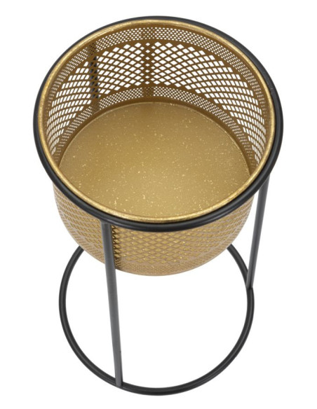 Cache pot sur pied moderne ajouré Rond Hauteur 50 cm en Métal Doré Noir Simply 