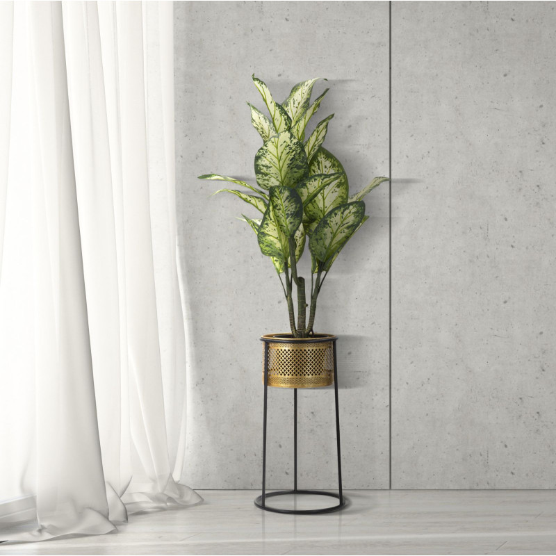 Cache pot sur pied moderne ajouré Rond Hauteur 50 cm en Métal Doré Noir Simply 