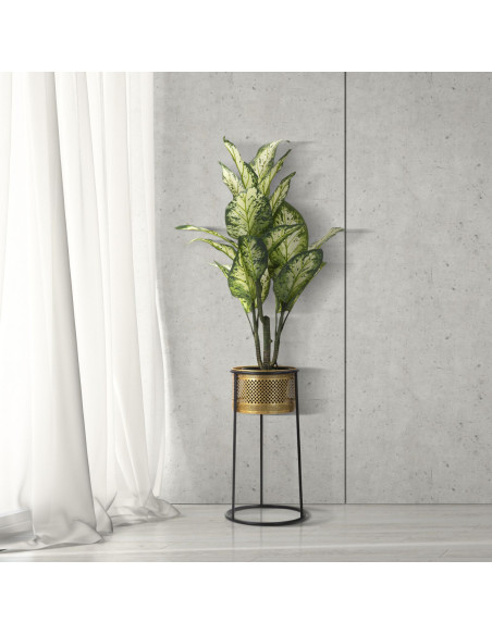 Cache pot sur pied moderne ajouré Rond Hauteur 50 cm en Métal Doré Noir Simply 