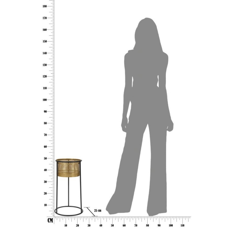 Cache pot sur pied moderne ajouré Rond Hauteur 50 cm en Métal Doré Noir Simply 