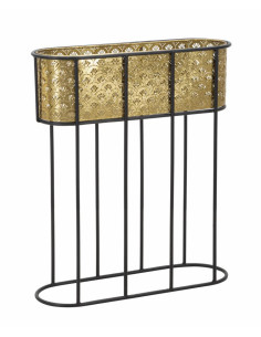 Grand cache pot jardinière sur pied moderne Ovale Hauteur 70 cm en Métal Doré Noir Elyan 