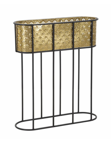 Grand cache pot jardinière sur pied moderne Ovale Hauteur 70 cm en Métal Doré Noir Elyan 