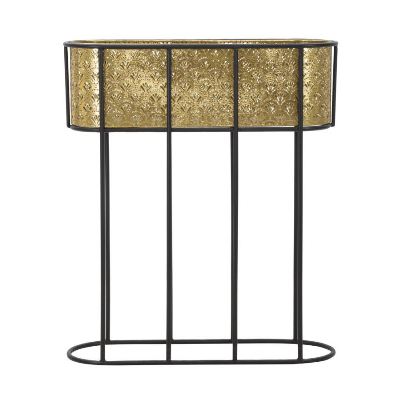 Grand cache pot jardinière sur pied moderne Ovale Hauteur 70 cm en Métal Doré Noir Elyan 