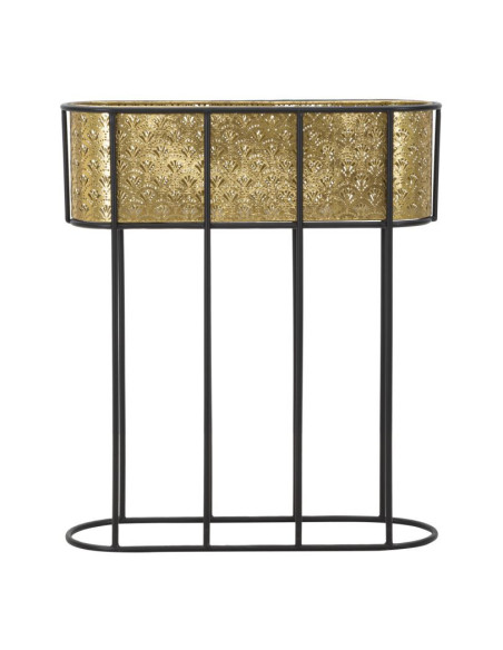 Grand cache pot jardinière sur pied moderne Ovale Hauteur 70 cm en Métal Doré Noir Elyan 