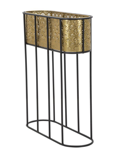 Grand cache pot jardinière sur pied moderne Ovale Hauteur 70 cm en Métal Doré Noir Elyan 