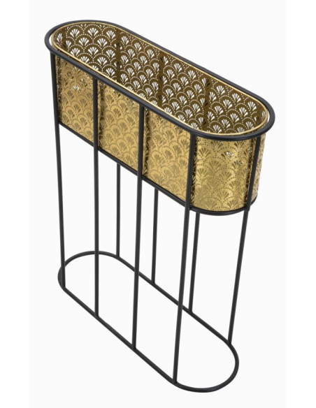 Grand cache pot jardinière sur pied moderne Ovale Hauteur 70 cm en Métal Doré Noir Elyan 